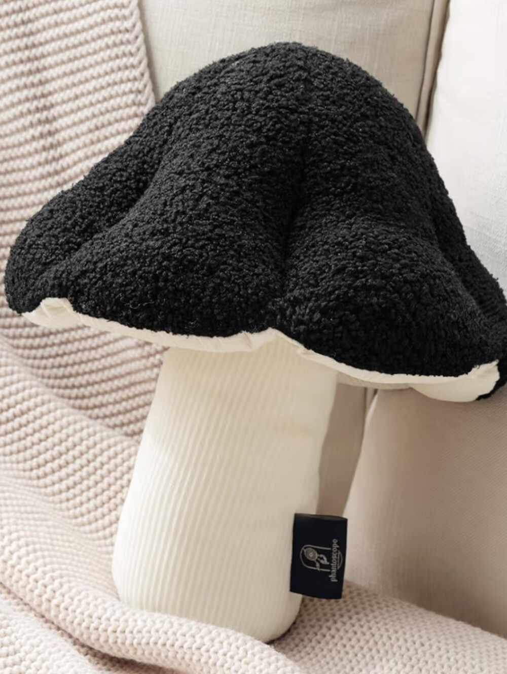 Phantoscope NWT 16" Plush Mushroom Decorative Throw Pillow In Black/Cream